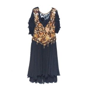 Vintage French Collezioni black and gold beaded sequence rhinestone dres…